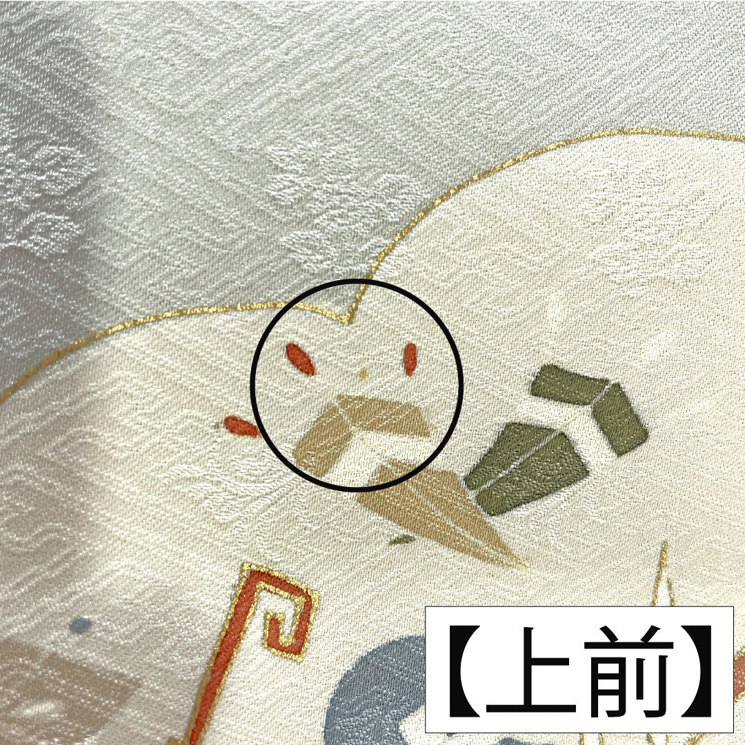 色留袖 正絹 身丈165.5cm 裄丈68cm 袷 卯の花色（うのはないろ） 京友禅 宝尽くし 松竹梅 橘 三つ紋 剣花菱 Aランク グレー系 1111001593522