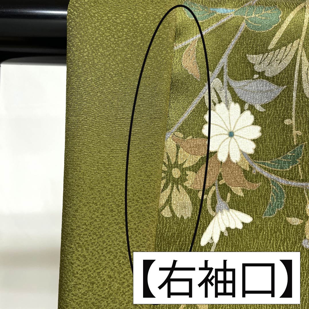 裄丈68cm 薄い黄緑みのイエローに花々訪問着コーディネートフルセット　正絹 袷 訪問着 着物 袷 正絹 十日町 青柳 大喜百花 緑系 草花 新古品 仕立て