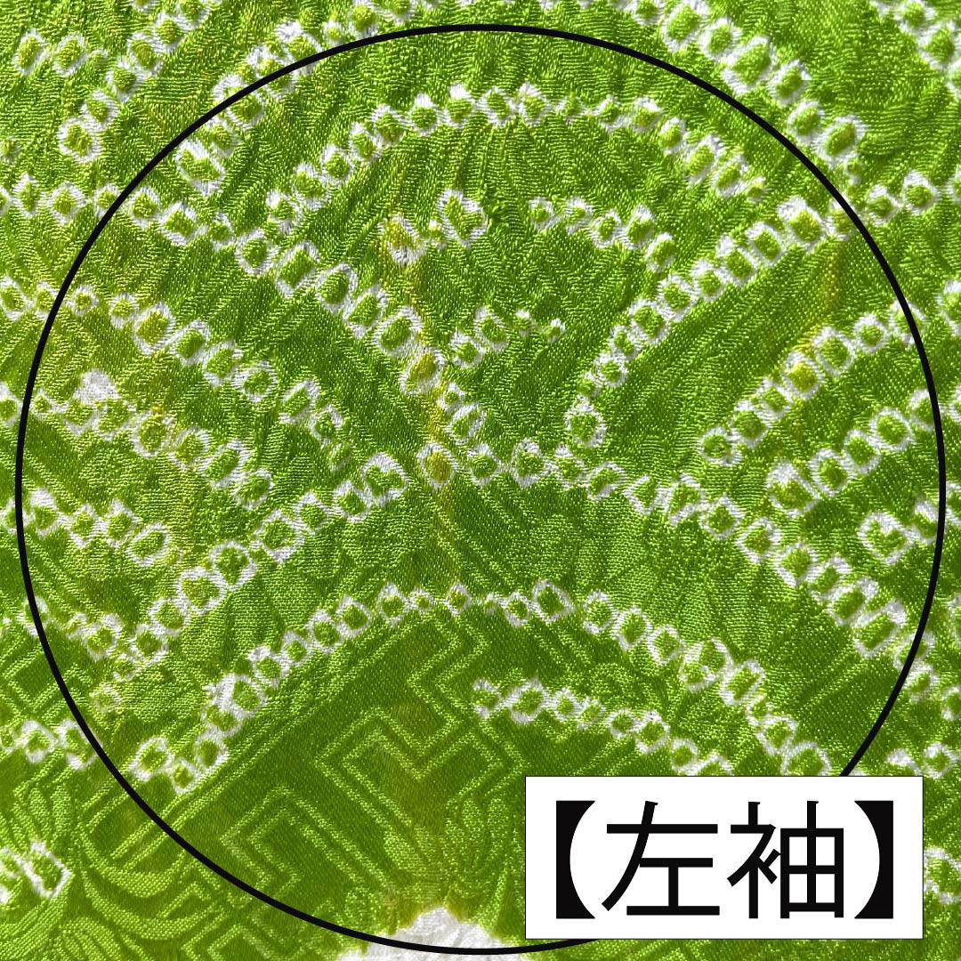 振袖 正絹 Aランク 身丈167.5cm 裄丈64.5cm 袷 萌黄色（もえぎいろ） 京友禅 絞り 古典柄 緑系 1113002813519