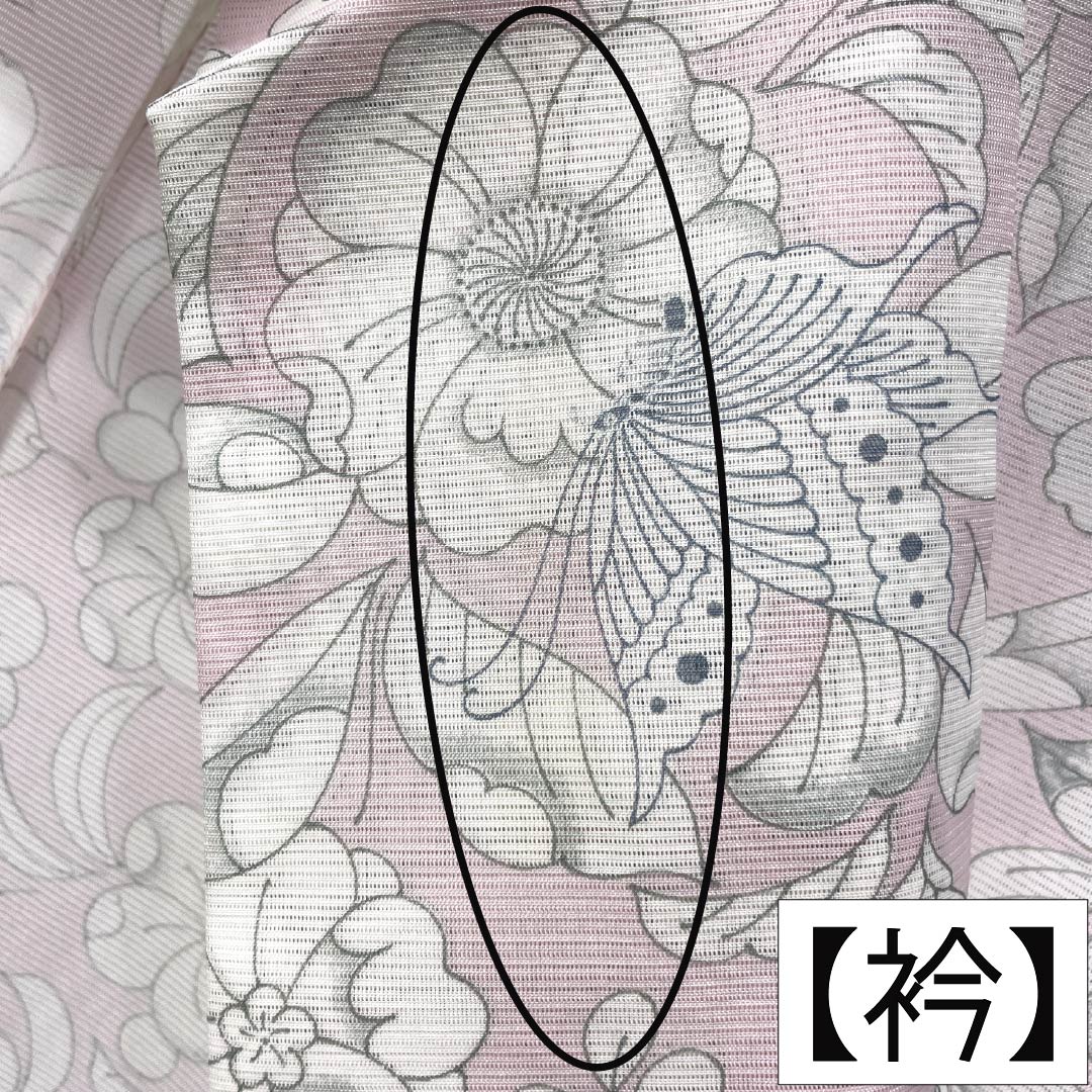 夏物 ポリエステル 小紋 Aランク 身丈160.5cm 裄丈63.5cm 桜色（さくらいろ） 洗える着物 辻ヶ花 蝶 絽 ピンク系 1132006353413