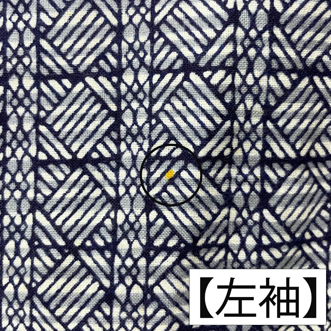 メンズ浴衣 木綿 Aランク 身丈150cm 裄丈66cm 抽象模様 居敷当て付き 単衣 紺系 1138000693518