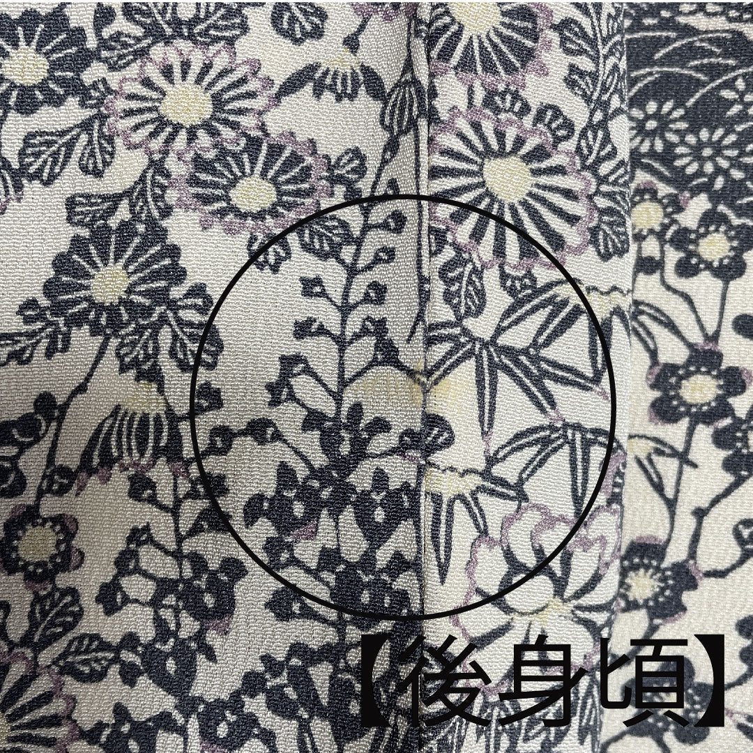 小紋 身丈164cm 裄丈64.5cm 袷 練色 型染 吉祥文様  正絹 Aランク クリーム系 1115002433415