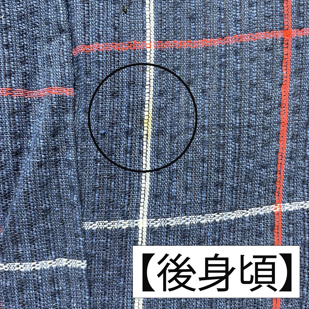 浴衣 木綿 身丈142cm 裄丈63cm Bランク 単衣 紺系 しじら織 紅白格子 1118005834118