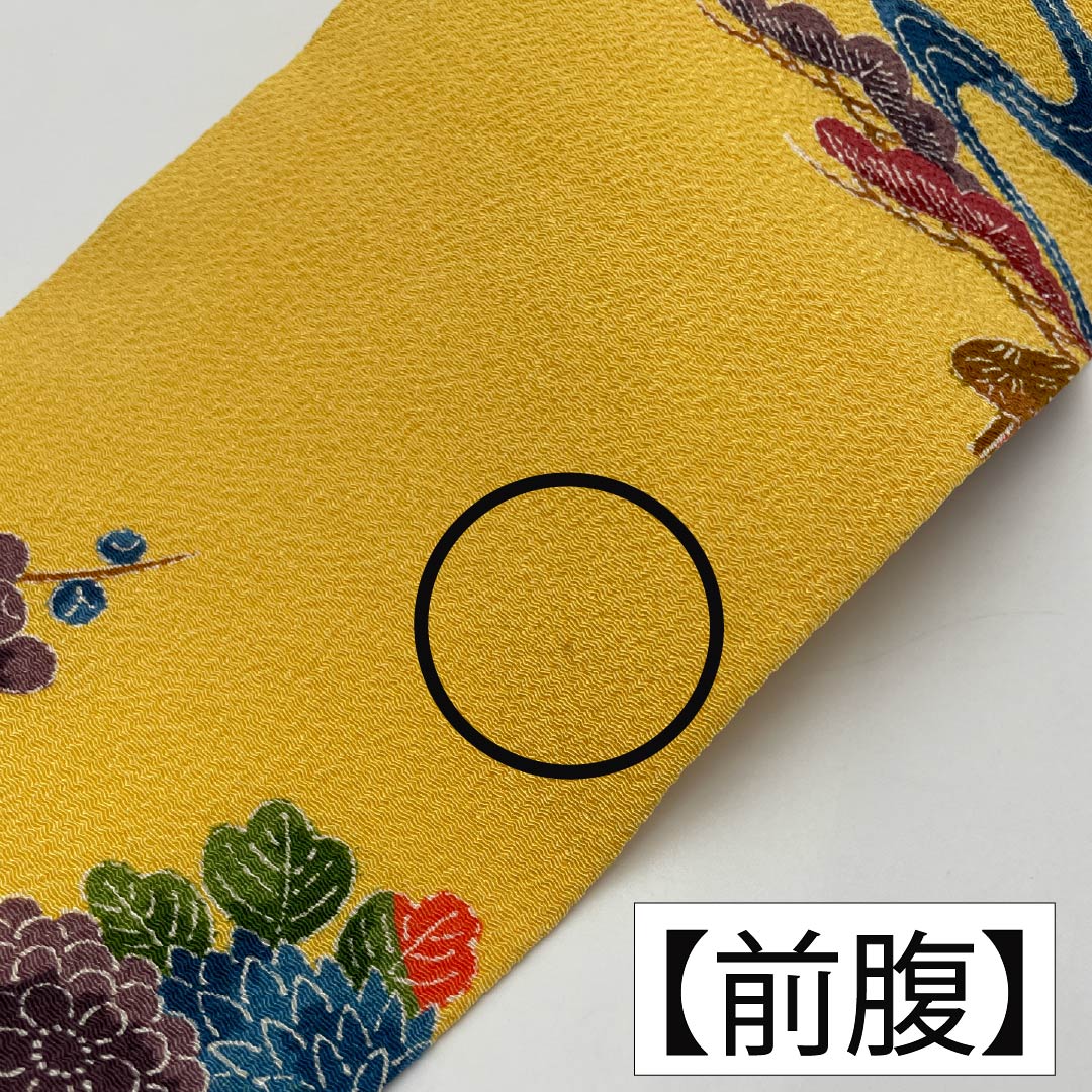 名古屋帯 正絹 Aランク 卵色（たまごいろ） ちりめん地 京紅型 三越ちりめん 帯丈347cm 全通 カジュアル 黄系 1124009193323 名古屋仕立て