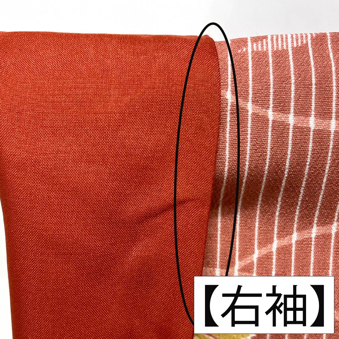 小紋 ポリエステル 身丈163cm 裄丈65cm 袷 似紅色（にせべにいろ） 露芝 小花 洗える着物 Aランク 赤系 1115005933412