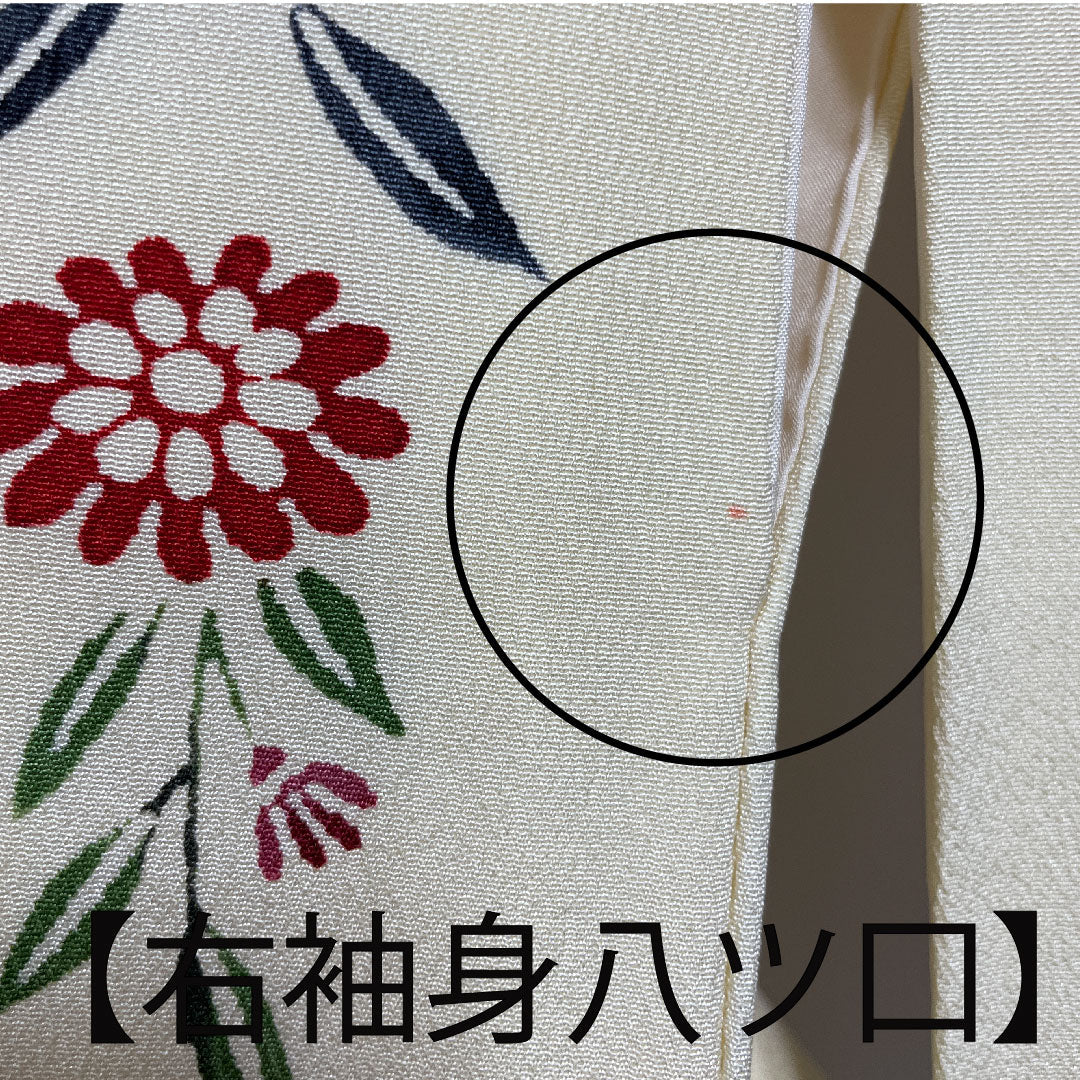 訪問着 袷 身丈159cm 裄丈62.5cm 鳥の子色 京紅型 草花模様 正絹 Aランク クリーム系 1112001943315