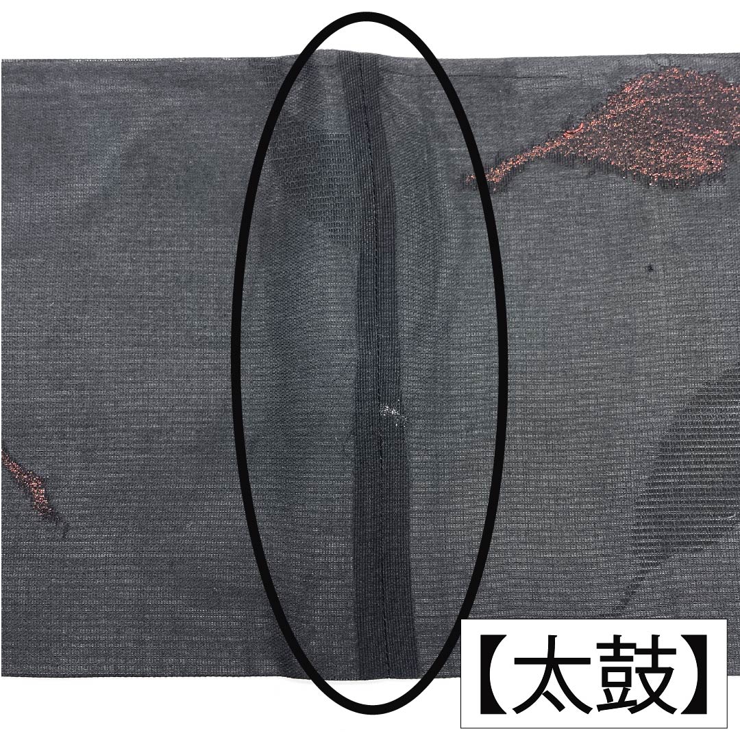 半幅帯 正絹 Sランク 夏帯 葉っぱ柄 帯丈392cm 黒系 1125004232310
