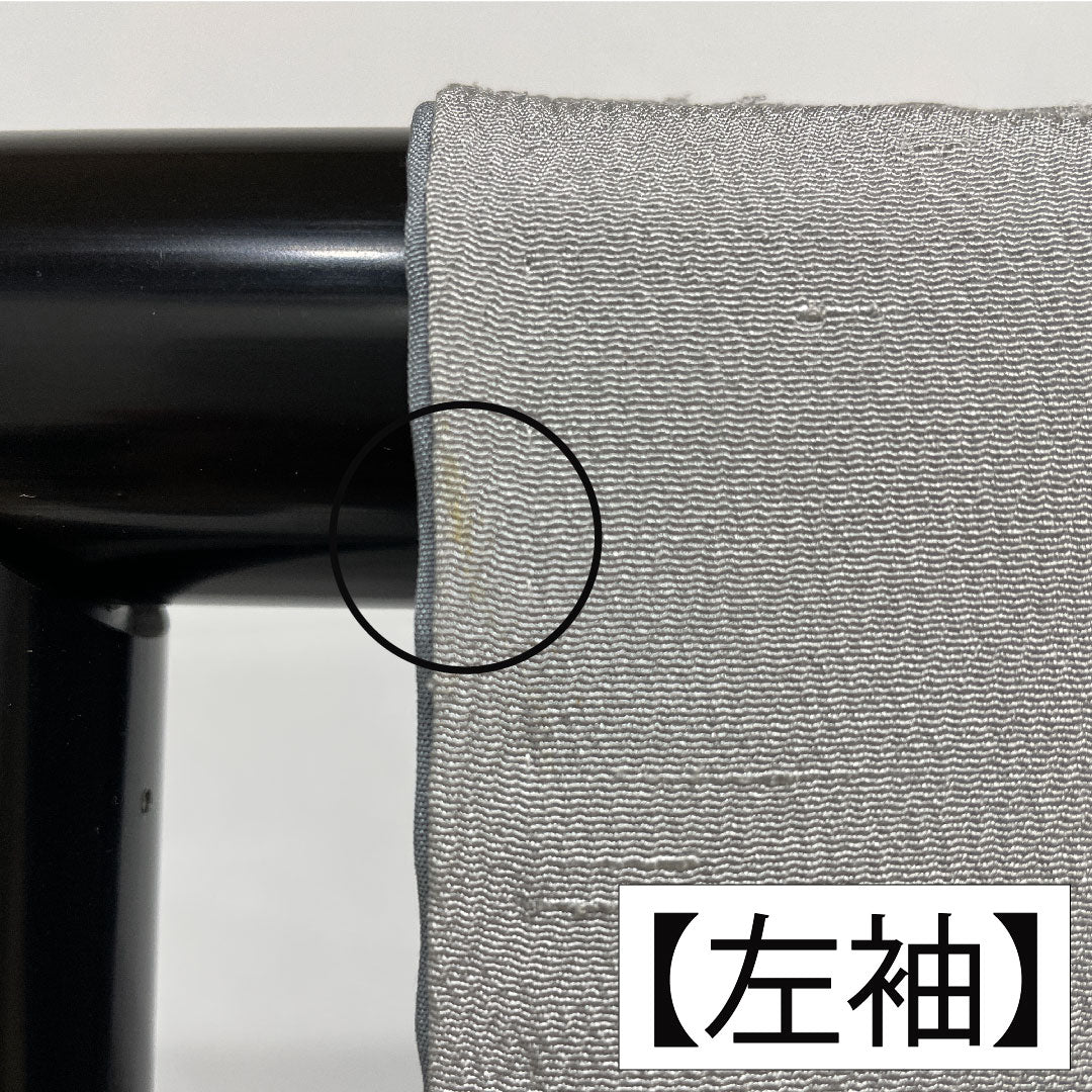 色無地 正絹 身丈163cm 裄丈68cm 白銅色（はくどういろ） ひげ紬地 一つ紋 丸に三ツ星 袷 Aランク グレー系 1114001713422