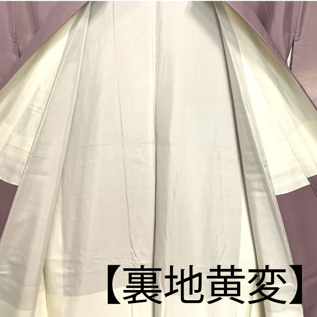 訪問着 袷 身丈153cm 裄丈63cm 葡萄色 牛首紬 白山工房 おぼろ染 正絹 Aランク 紫系 1112001813220