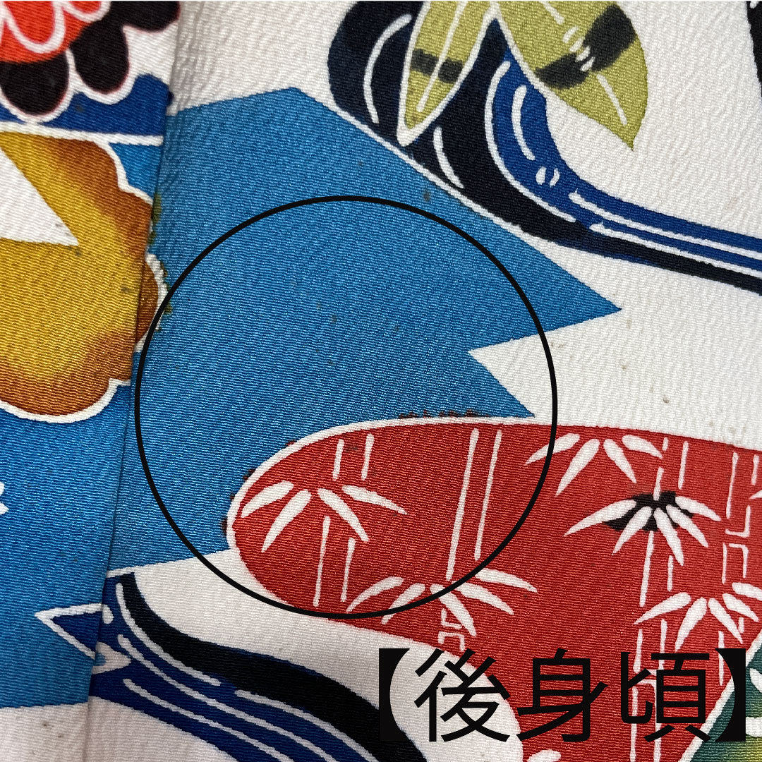 振袖 身丈160cm 裄丈65cm 袷  瑠璃色 京紅型 吉祥文様  正絹 Aランク 紺系 1113001753418