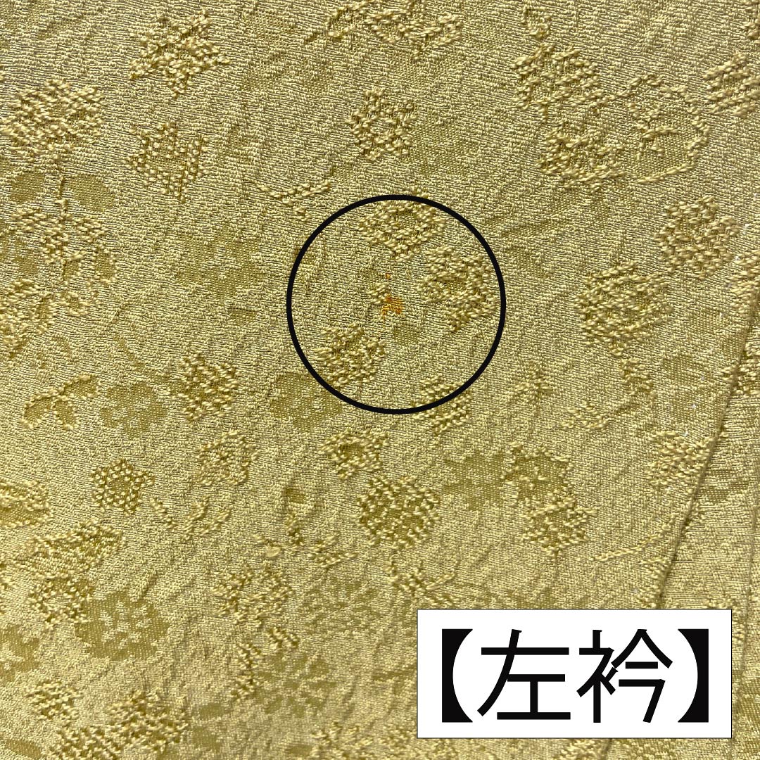 色無地 正絹 Sランク 身丈164cm 裄丈64.5cm 梨子色（なしいろ） 綸子 草花 袷 黄系 1114002242423