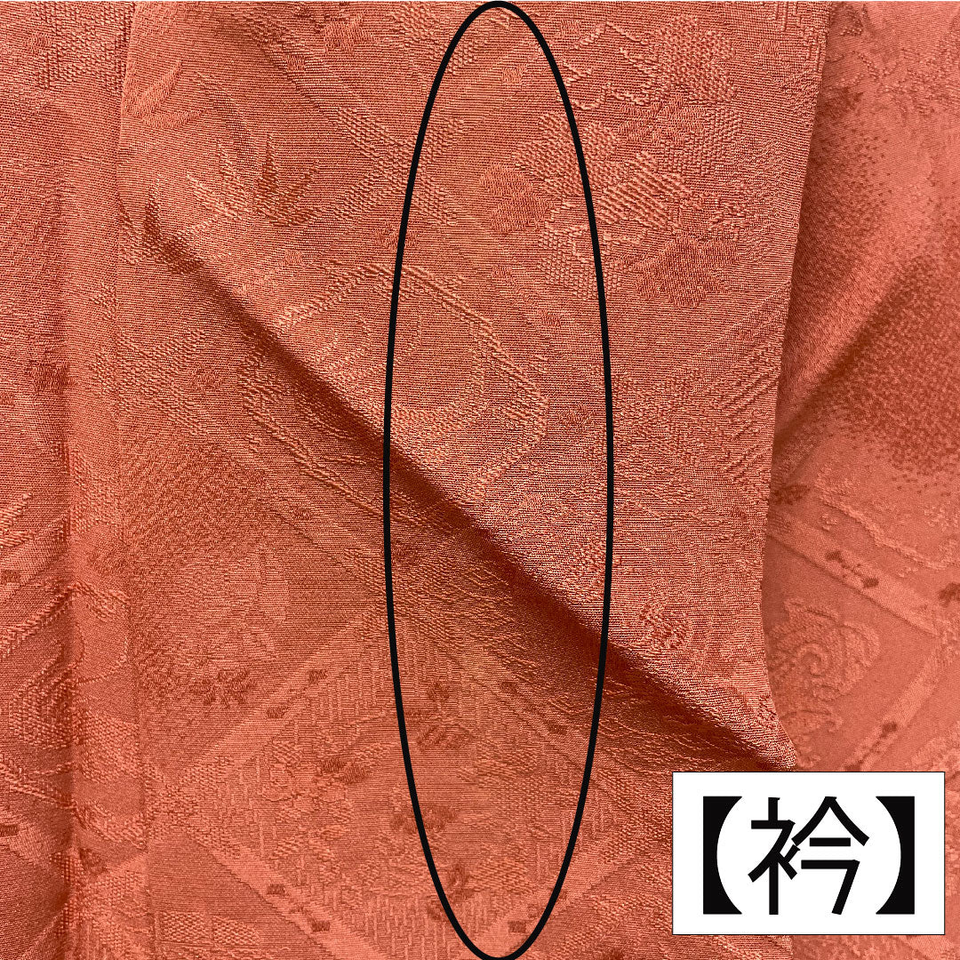 色無地 正絹 身丈160cm 裄丈66cm 中紅色（なかべにいろ） 一つ紋 中陰桔梗 袷 Aランク 朱系 1114001343416