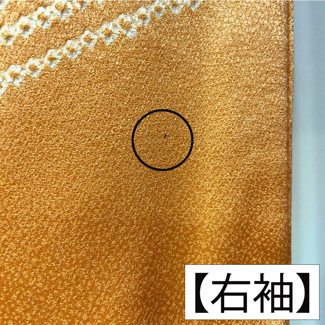 訪問着 正絹 袷 身丈154cm 裄丈64cm 朱華色（はねずいろ） 部分絞り 部分刺繡 菊 Aランク 橙系 1112005403226