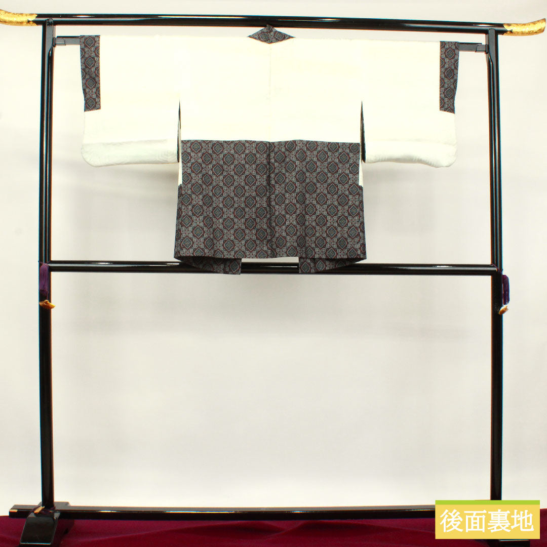 村山大島紬 正絹 身丈153.5cm 裄丈62cm  アンサンブル 幾何学模様 Aランク 袷 黒系 1116002973210