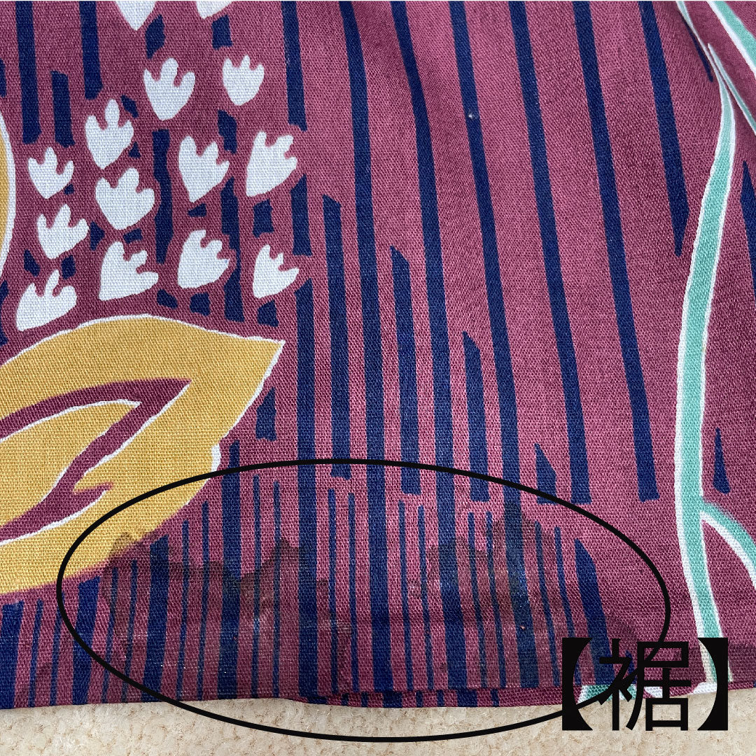 浴衣 木綿 身丈163cm 裄丈66cm Bランク 単衣 赤系 葡萄酒色（ぶどうしゅいろ） 抽象花 1118004774412