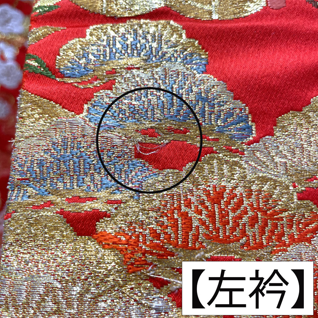 色打掛 正絹 Sランク 身丈186cm 裄丈64.5cm 唐織 鶴 松 梅 流水 袷 赤系 1110000962912