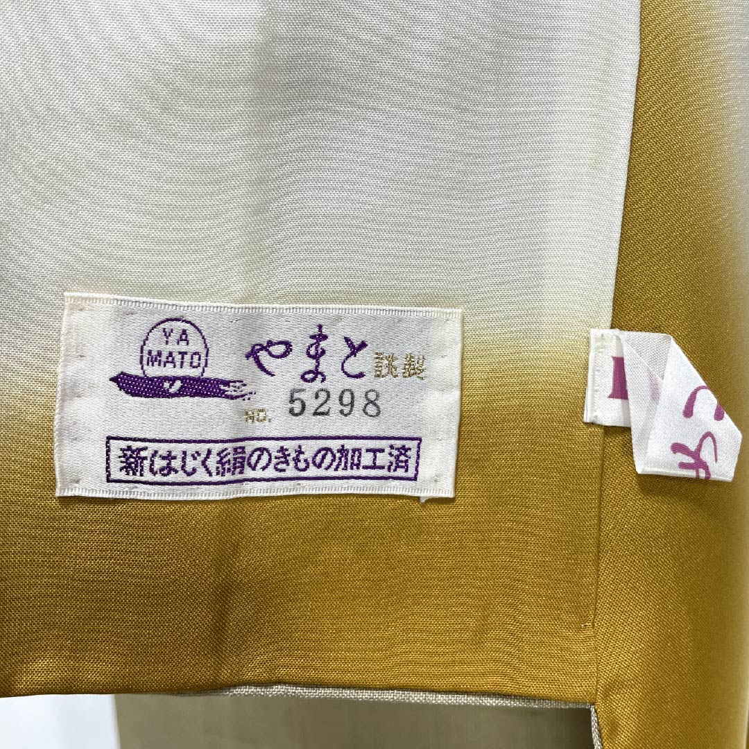 訪問着 正絹 Bランク 袷 身丈160cm 裄丈68cm 亜麻色（あまいろ） 生紬 桶絞り 乾山絞り 伝統工芸作家 吉澤与市 ベージュ系 1112007414425