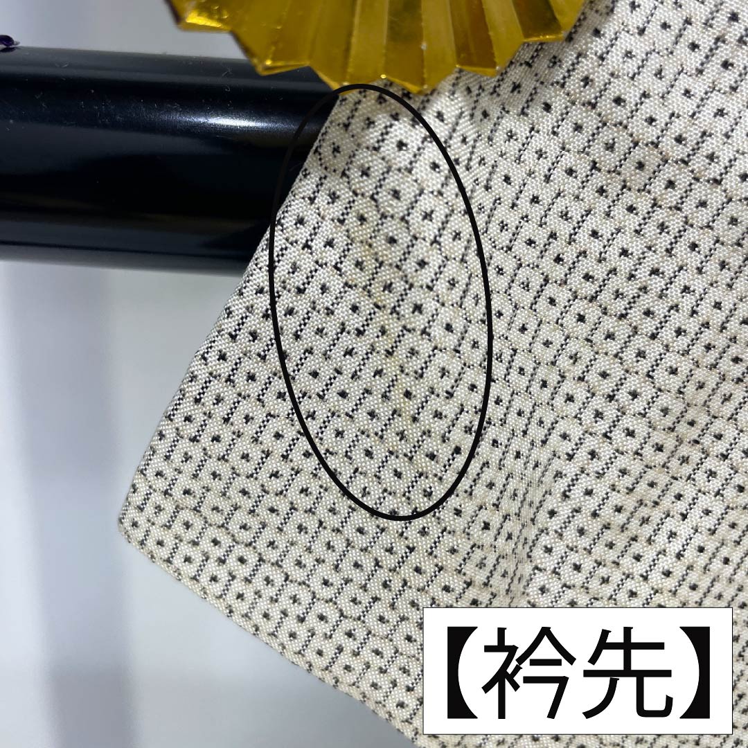 訪問着 正絹 Aランク 袷 身丈152cm 裄丈62cm 生成り色（きなりいろ） 白大島 100亀甲 縫い紋 丸に違い鷹の羽 古典柄 白系 1112006173211