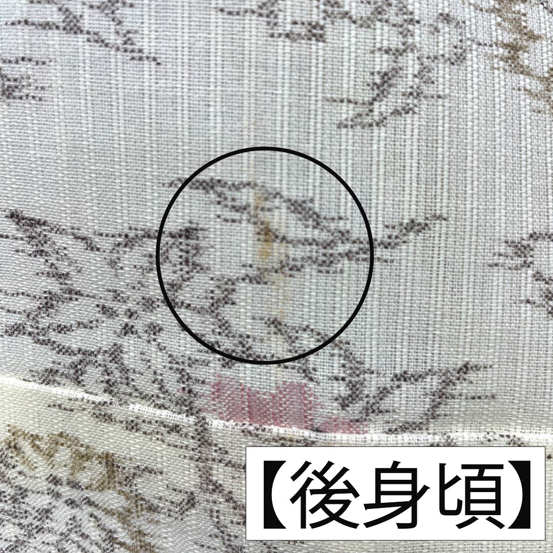 夏物 ポリエステル 紬 Aランク 身丈158.5cm 裄丈63cm 白百合色（しらゆりいろ） 洗える着物 草花模様 紗 黄系 1132007193323