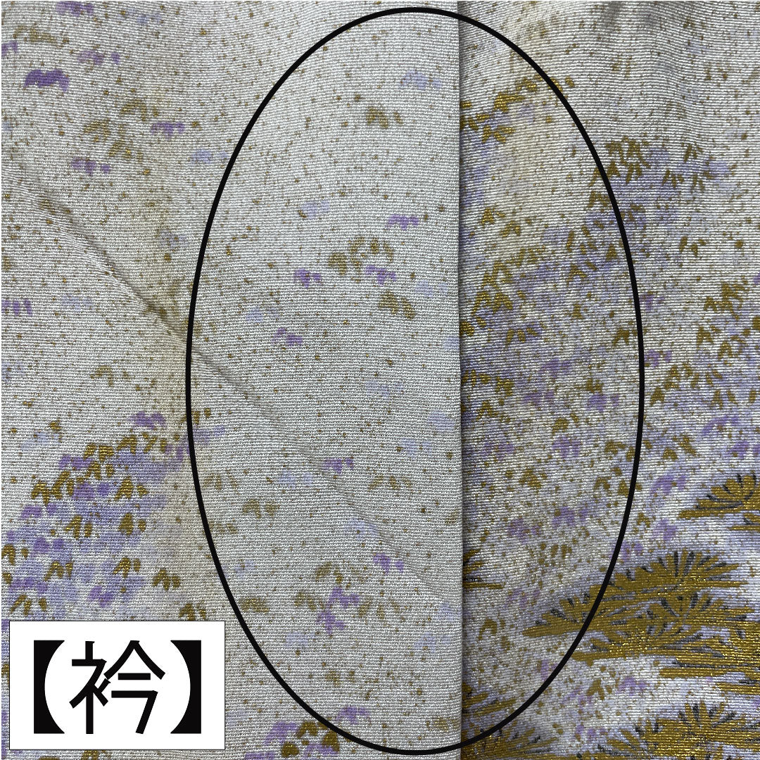 訪問着 正絹 袷 身丈158cm 裄丈62cm 銀白色（ぎんはくしょく） 京友禅 風景模様 パールトーン加工 作家物 Aランク グレー系 1112004963322
