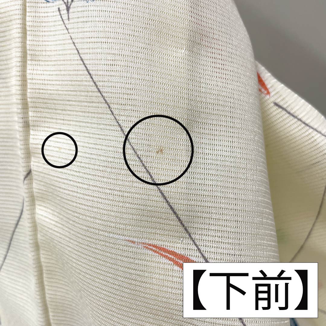 夏物 ポリエステル 小紋 Aランク 身丈163.5cm 裄丈64cm 白百合色（しらゆりいろ） 草花模様 絽 黄系 1132004513423