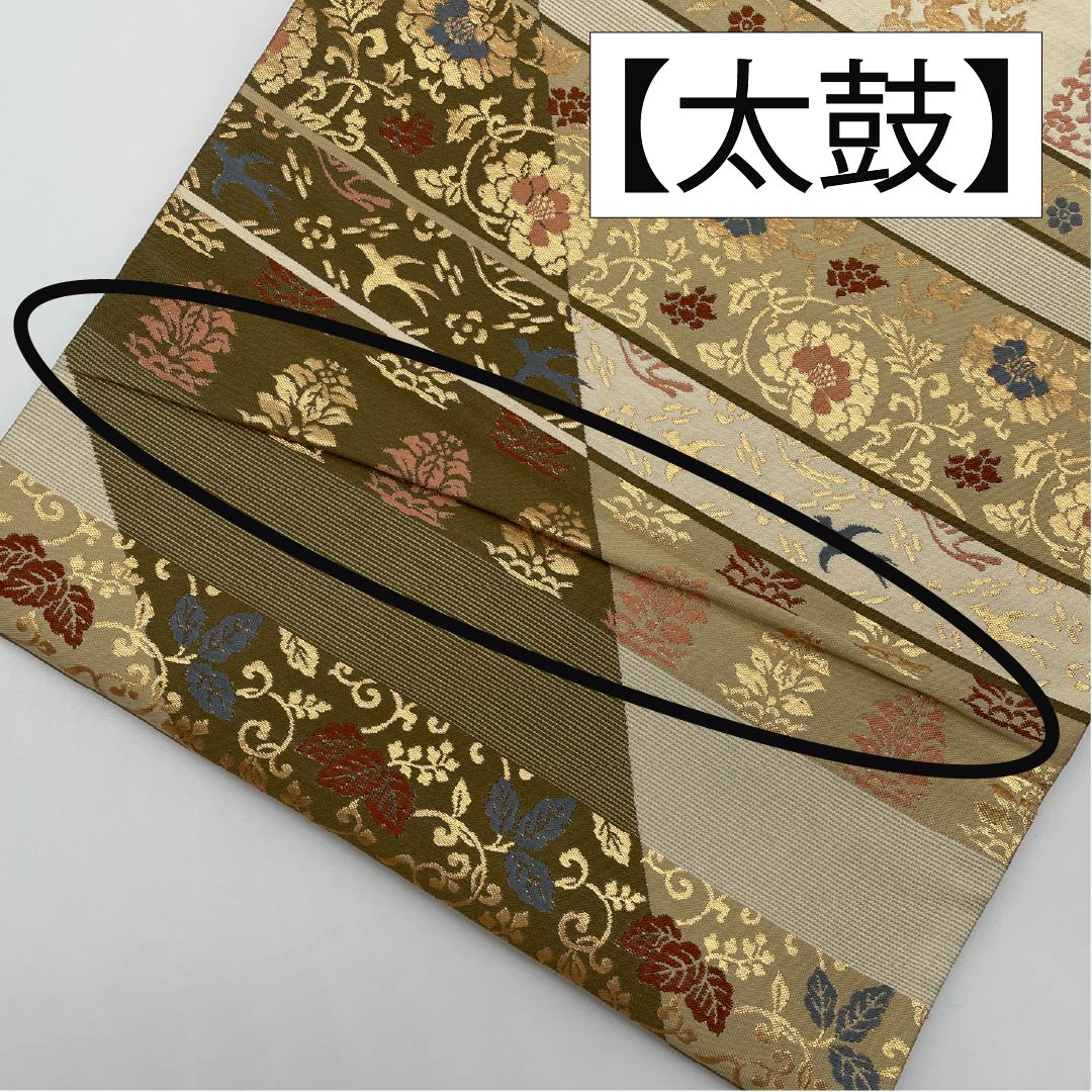 袋帯 正絹 横段 花唐草 鳥 帯丈428cm Aランク 六通 フォーマル グラデーション系 1123014013399