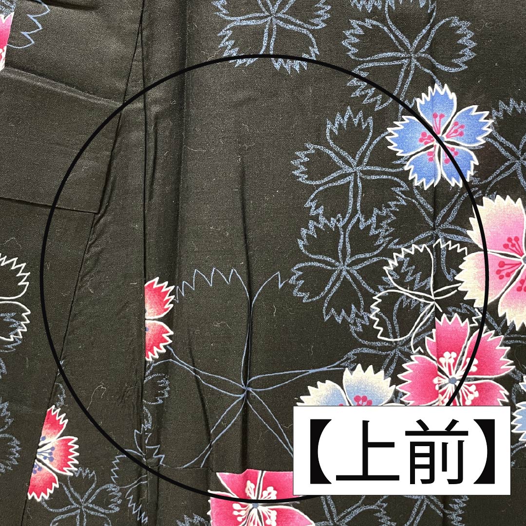 Cotton Yukata, Length 160cm, Sleeve Length 66cm, S Rank, Single Layer, Black, Pink, 1118006142410