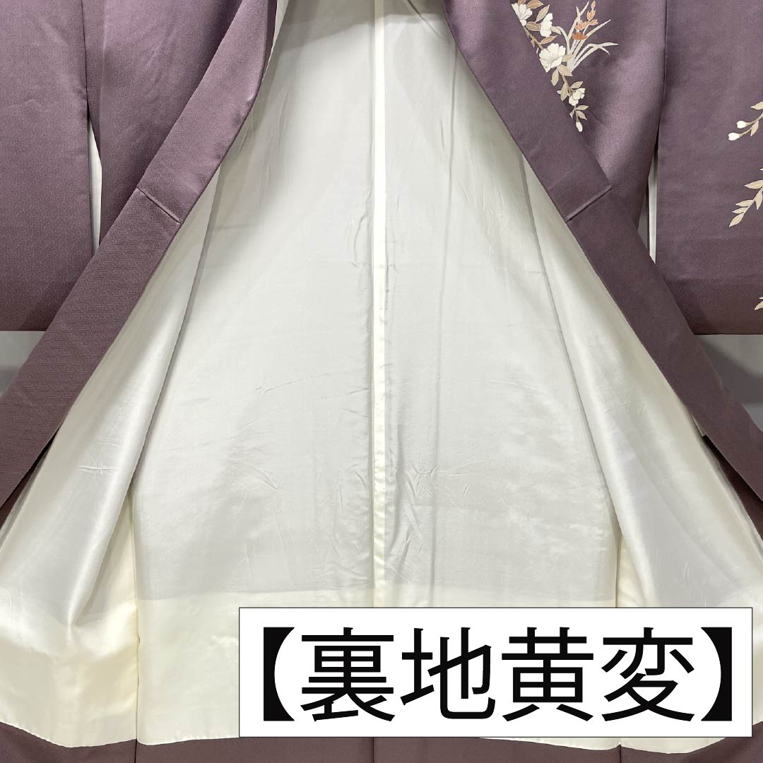 訪問着 正絹 Bランク 袷 身丈164cm 裄丈64.5cm 紅掛鼠色（べにかけねずいろ） 京友禅 一つ紋 草木 紫系 1112007044420