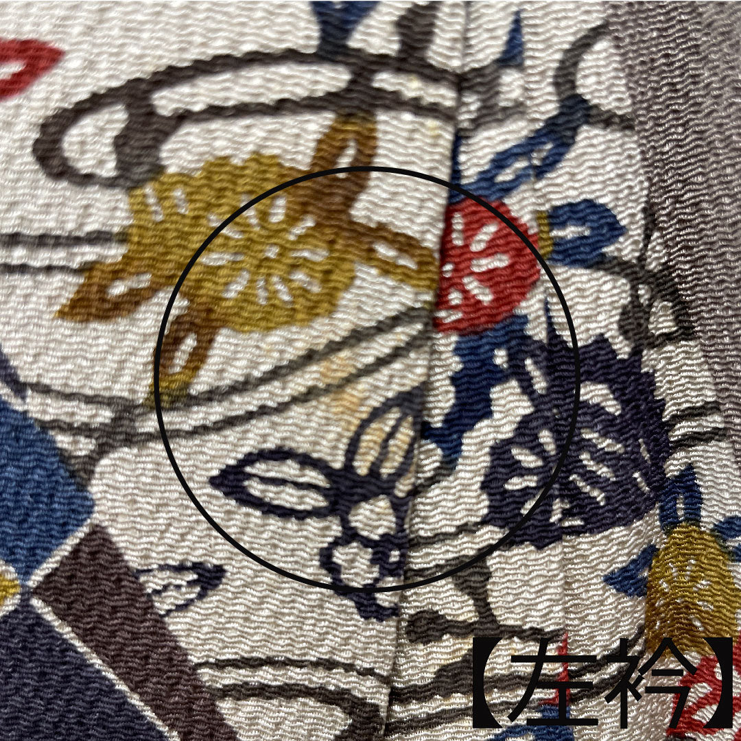 小紋 正絹 身丈154.5cm 裄丈64cm 袷  壁鼠色 京紅型 抽象模様   Aランク グレー系 1115003513222