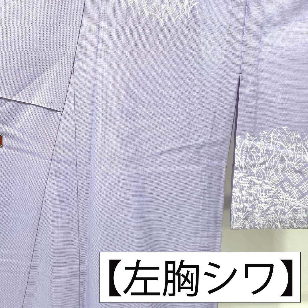 夏物 ポリエステル 付下げ Aランク 身丈161cm 裄丈64cm 薄藤色（うすふじいろ） 洗える着物 古典柄  絽 紫系 1132006073420