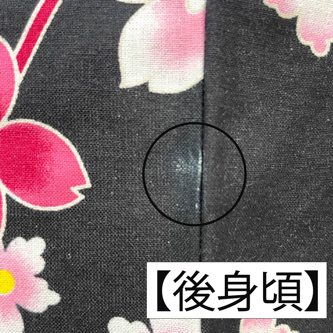 浴衣 木綿 身丈151cm 裄丈62cm Aランク 単衣 黒系 山茶花 1118005963210