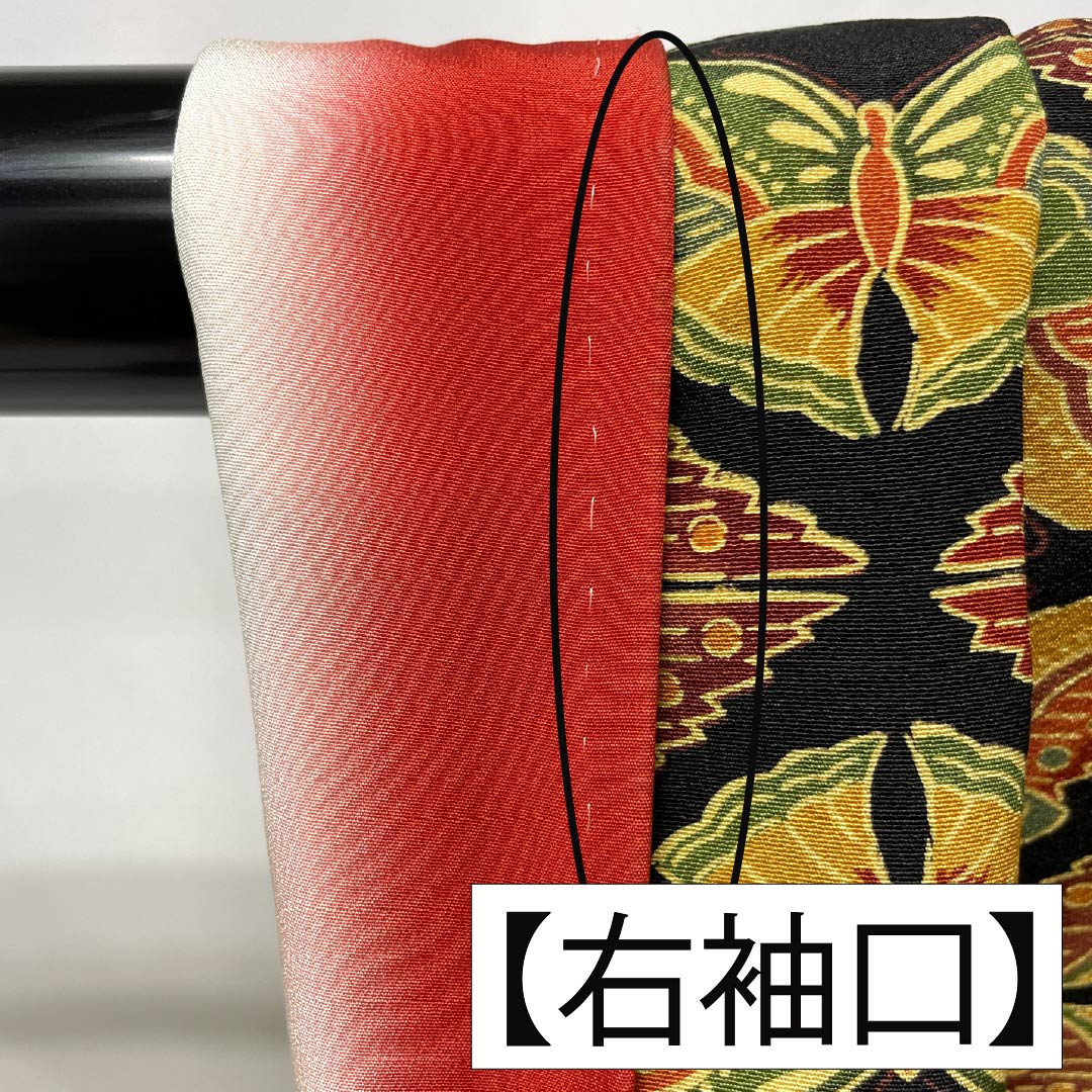 小紋 正絹 Aランク 身丈158.5cm 裄丈62.5cm 袷 型染 蝶 黒系 1115006813310