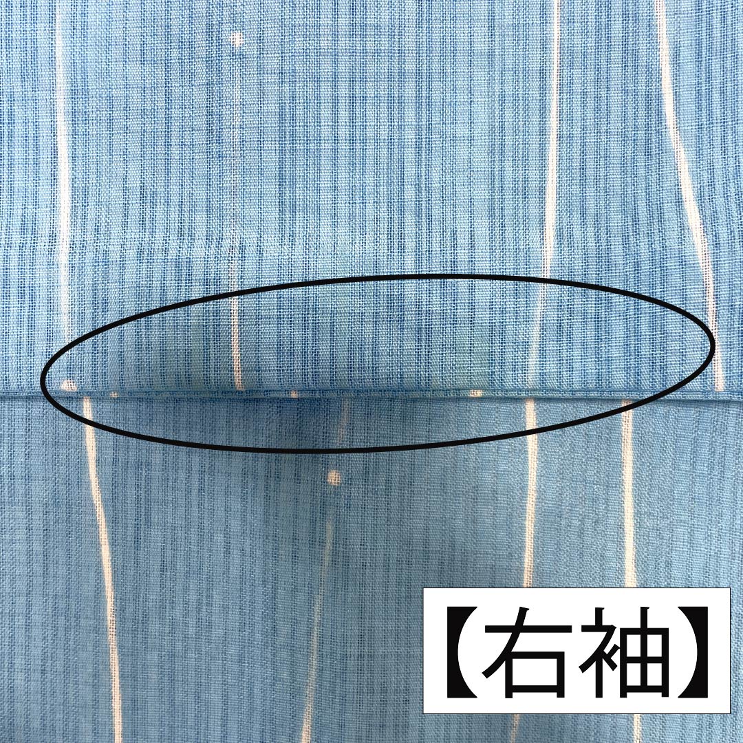 夏物 ポリエステル 小紋 身丈161cm 裄丈68cm 浅藍色（うすらんいろ） 竪絽 縞 鶴 絽 Bランク 水色系 1132002484424