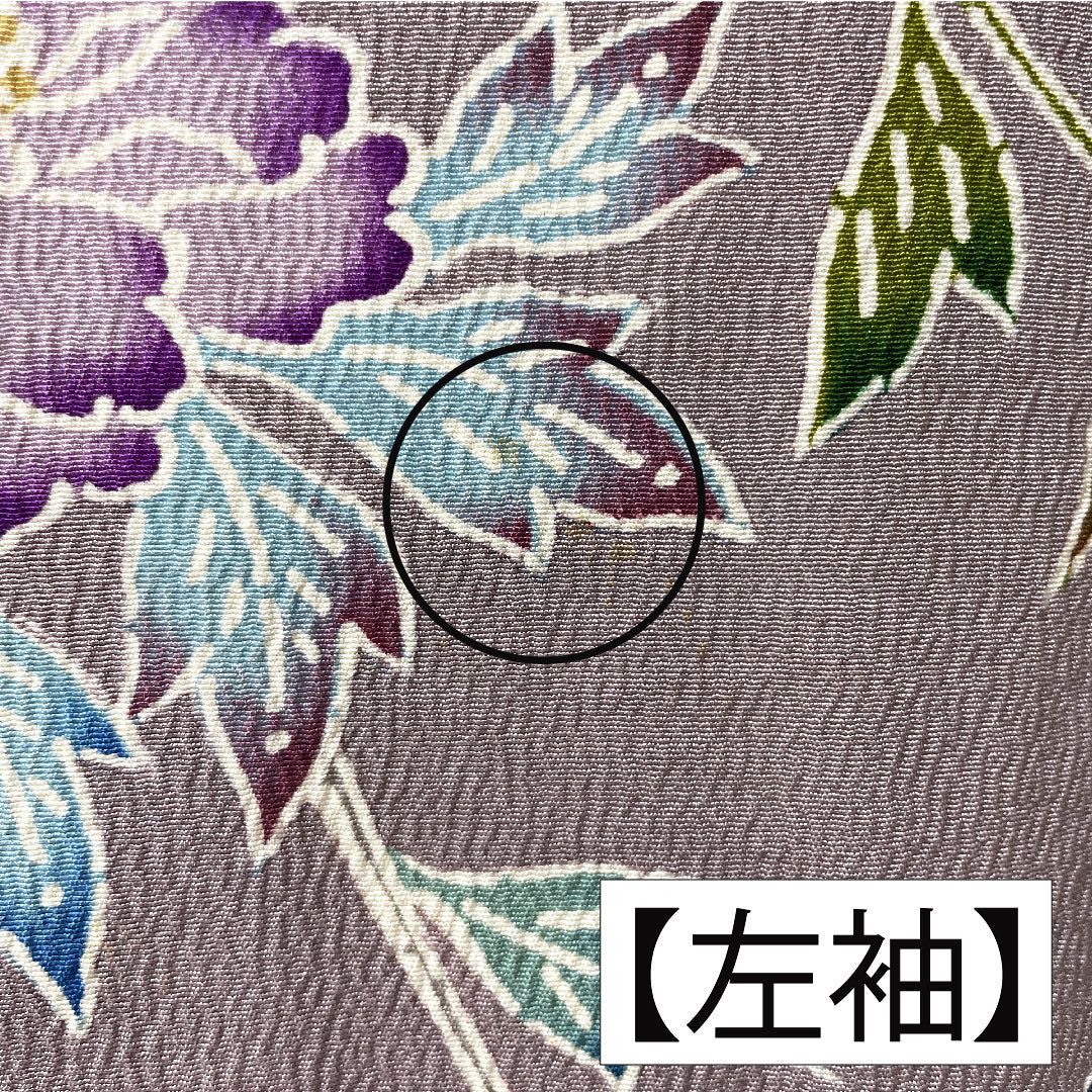 Homongi, pure silk, lined, length 164cm, sleeve length 63cm, grape color (shrimp color), Kyoto Bingata, floral pattern, A rank, purple, 1112005263420