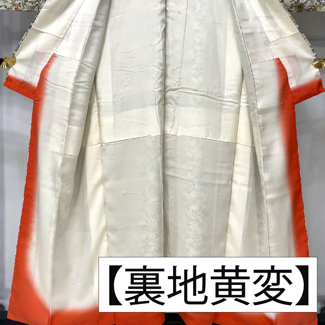 小紋 正絹 身丈154.5cm 裄丈63.5cm 袷 象牙色（ぞうげいろ） 型染 草花模様 Sランク クリーム系 1115005492215