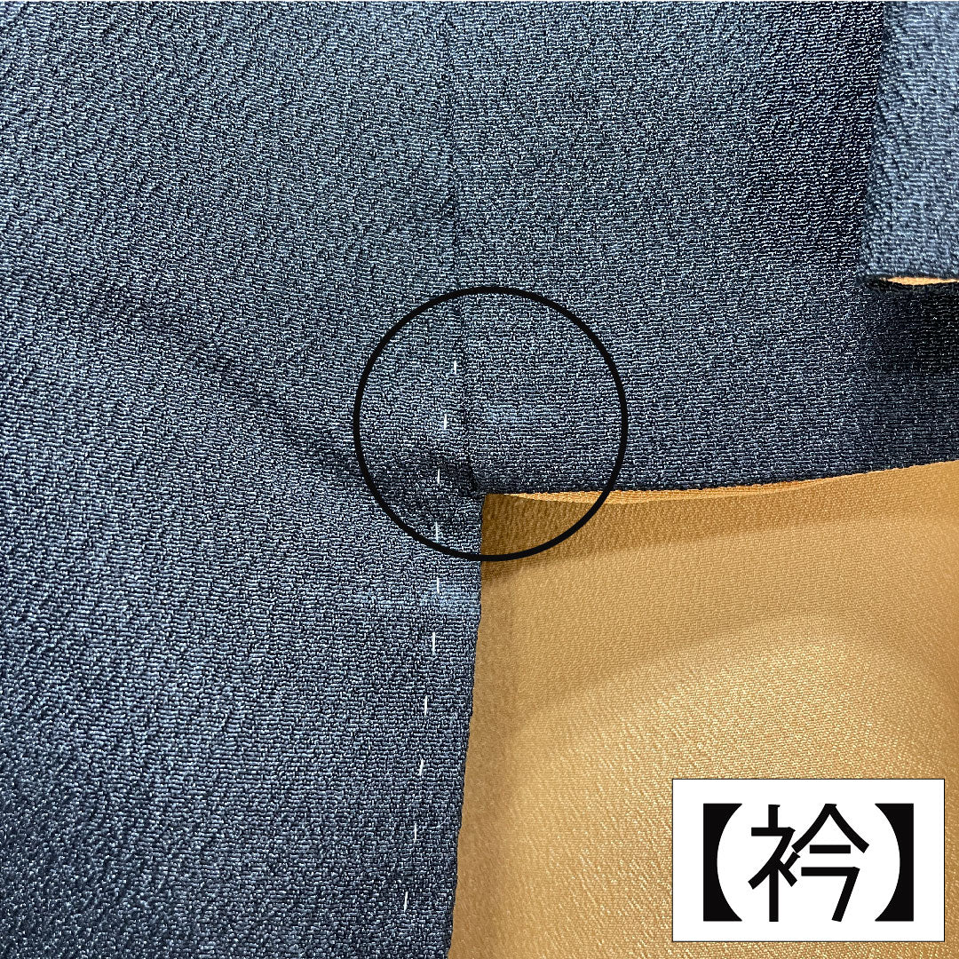 訪問着 ポリエステル 胴抜き 身丈160cm 裄丈64.5cm 洗える着物 梅 重ね衿付き Aランク 黒系 1112005653410