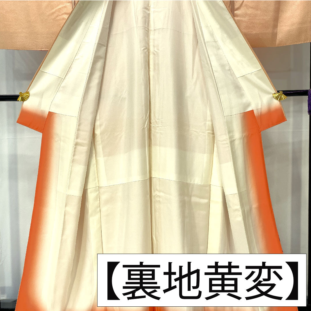 訪問着 正絹 袷 身丈165.5cm 裄丈66.5cm 京友禅 萩 松 部分刺繍 Aランク ピンク系 1112005363513