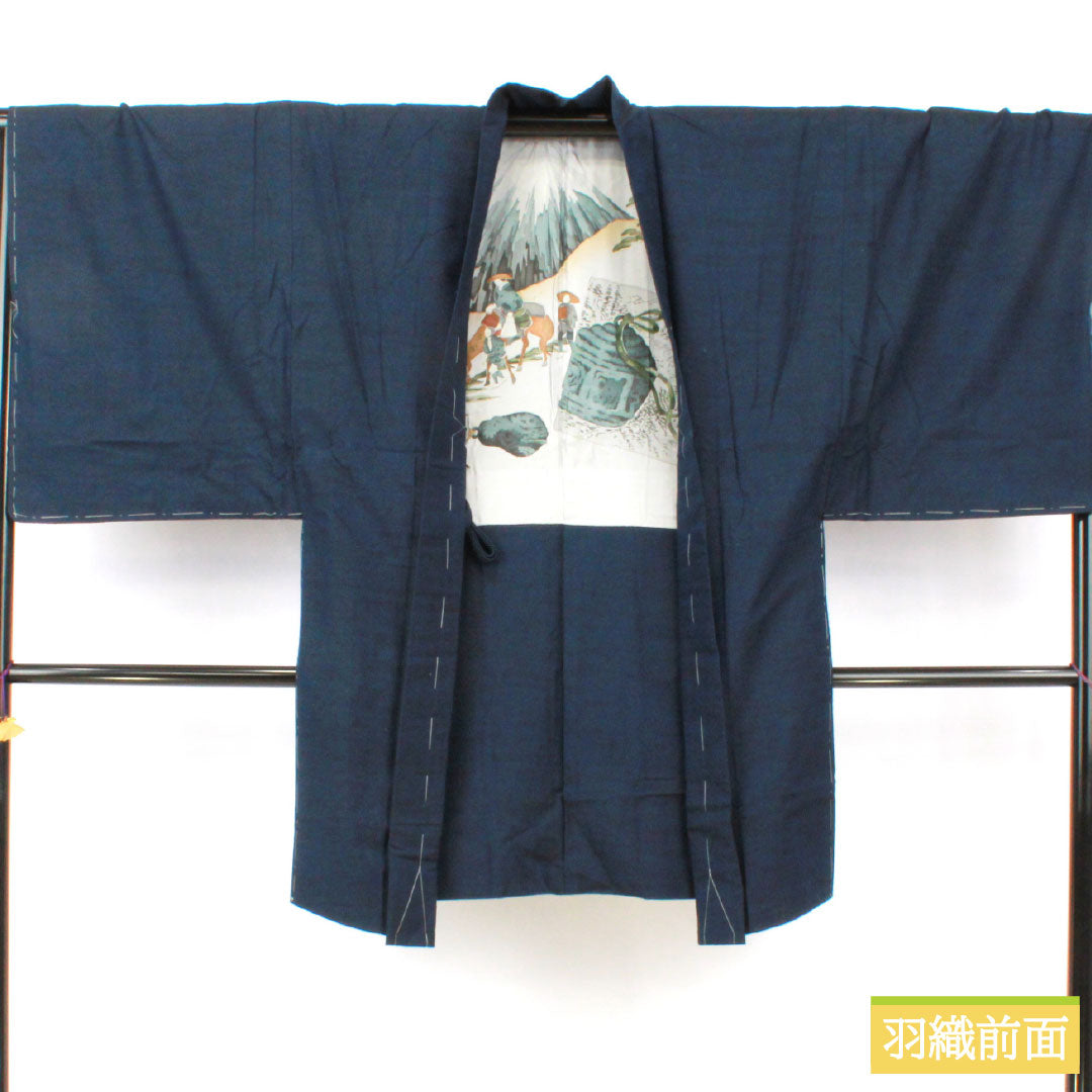 ぽ*様 色無地 着物 なす紺色 裄70cm リサイクル着物】男物 正絹 Aランク 身丈141.5cm 裄丈70cm 濃紺色（の