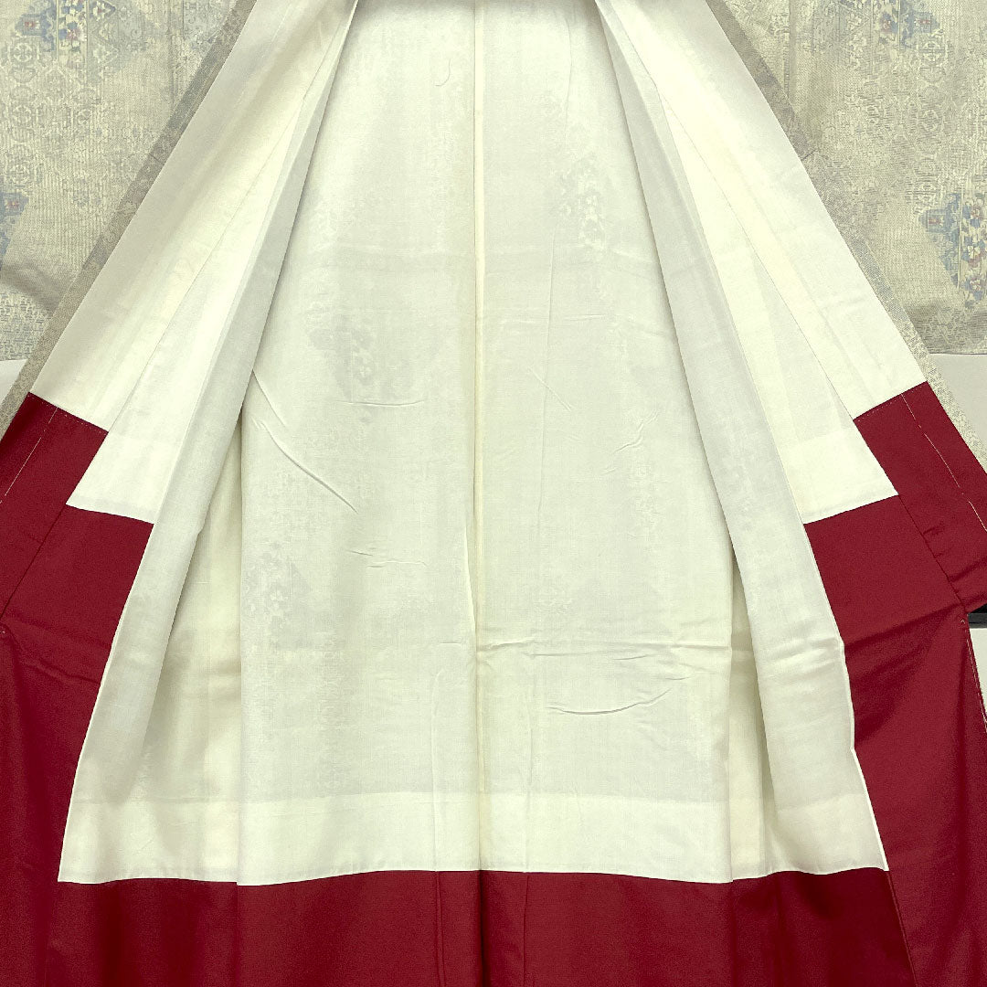 白大島紬 身丈163cm 裄丈66cm 花更紗模様 7マルキ 正絹 Aランク 袷 白系 1116000573311