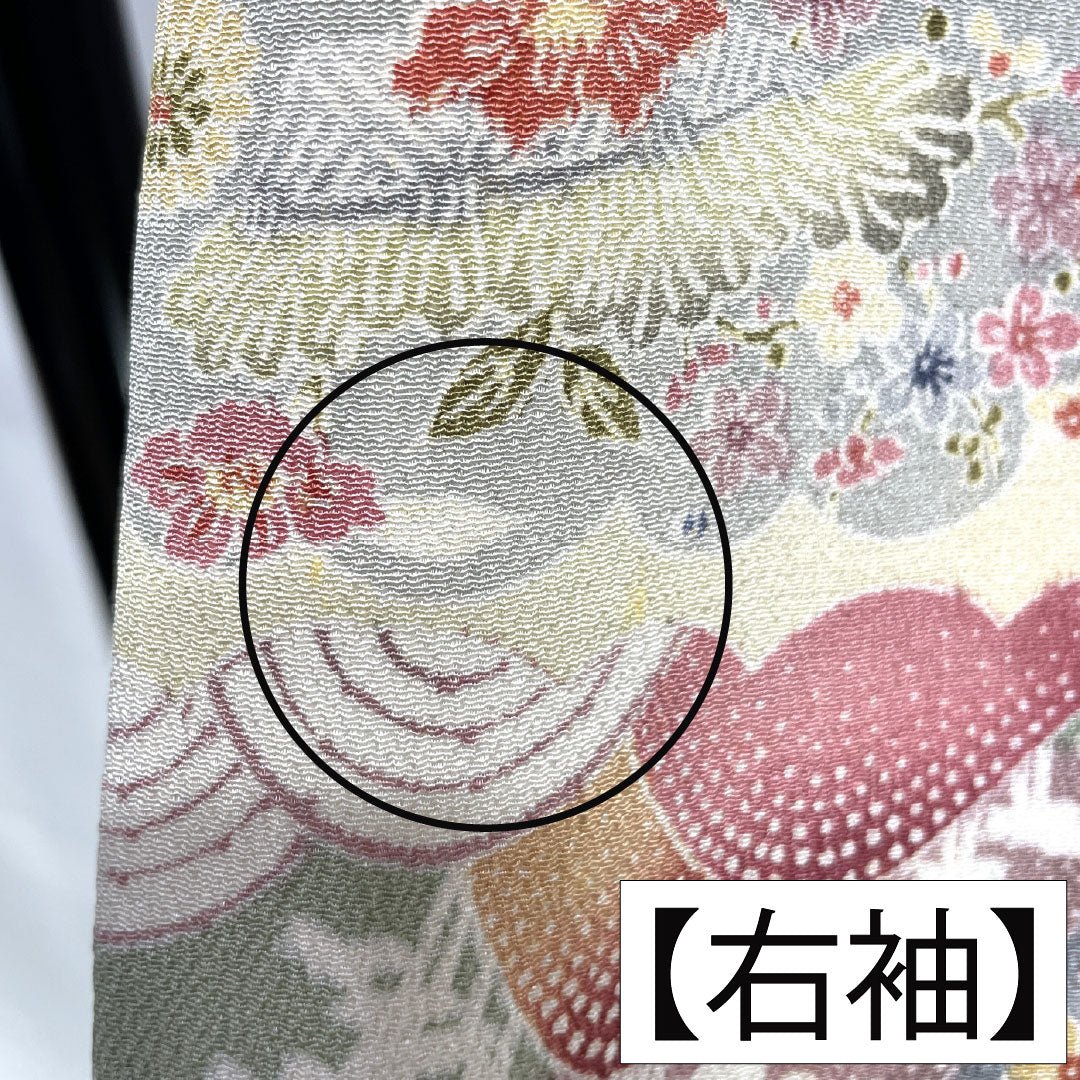 ★3767★ 小紋 淡いクリーム色 パステルカラー 袷 レトロ品 リサイクル着物】小紋 正絹 Aランク 身丈156cm 裄丈58cm 単衣 淡黄蘗色