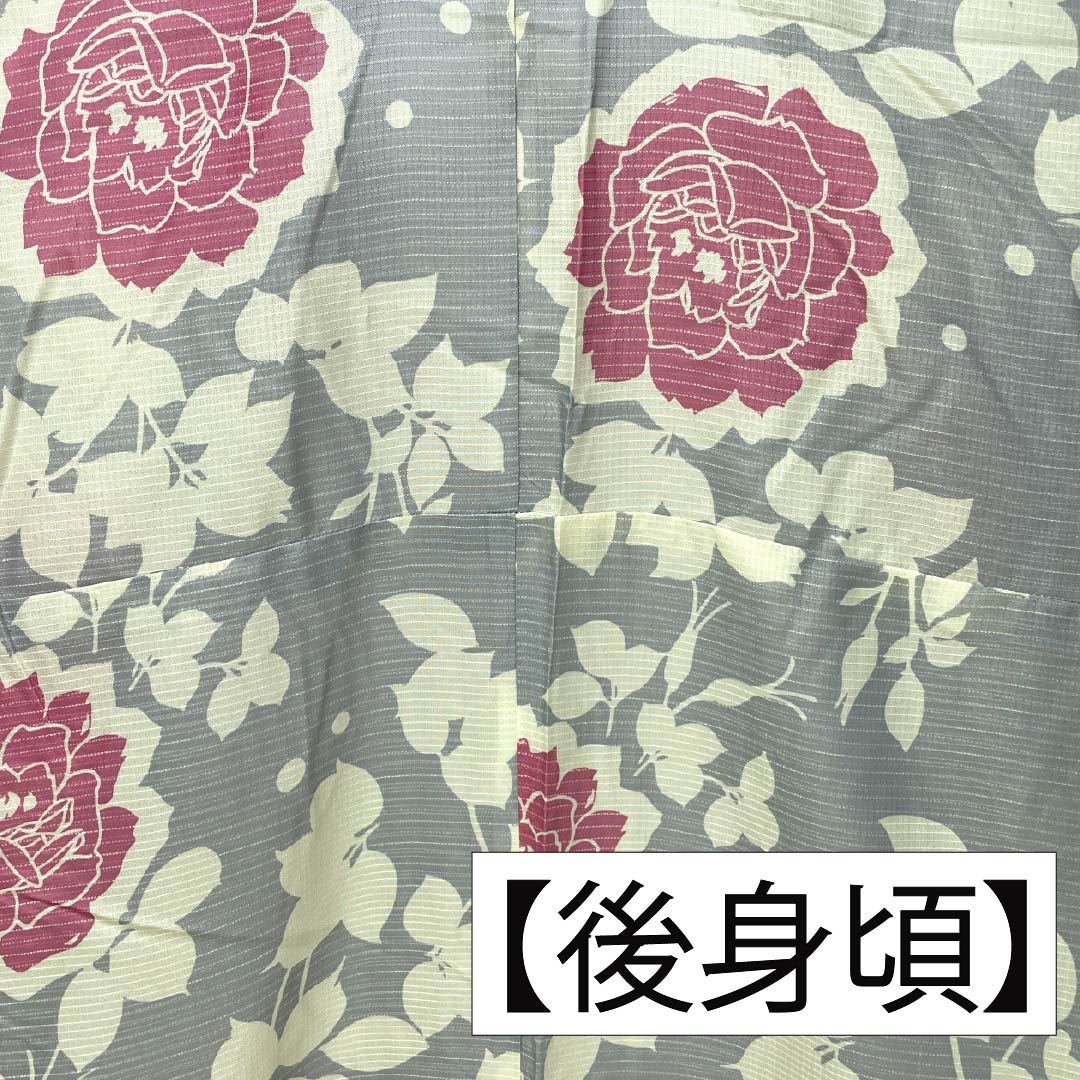 （新品未使用品） 浴衣 ポリエステル 身丈162.5cm 裄丈66.5cm NEWランク 単衣 グレー系 薄墨色（うすずみいろ） 花柄 ボタン 1118005701422