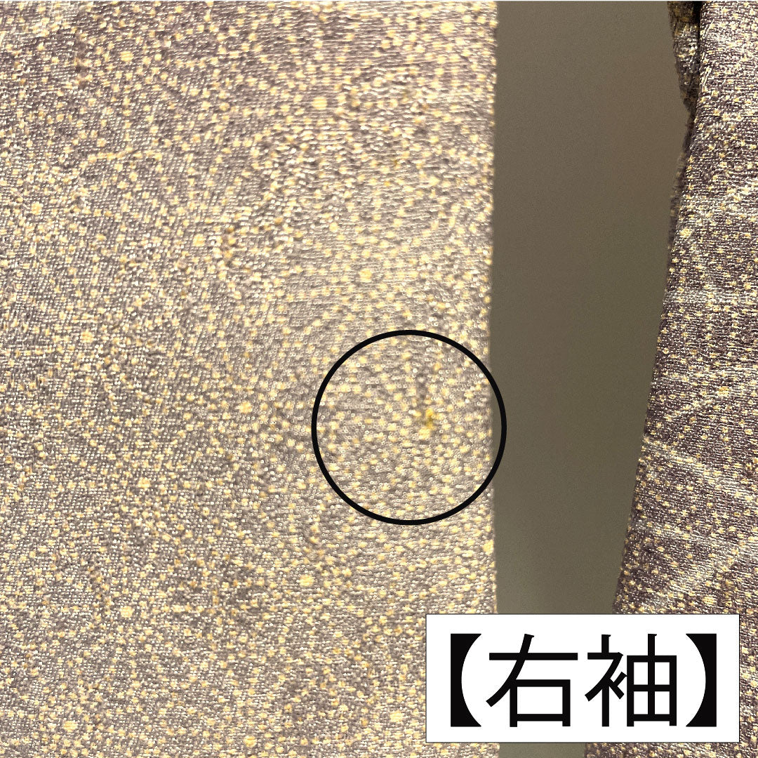 小紋 ポリエステル 身丈155.5cm 裄丈63.5cm 袷 桜鼠色（さくらねずいろ） 洗える着物 菊 露芝 Aランク 紫系 1115004913320