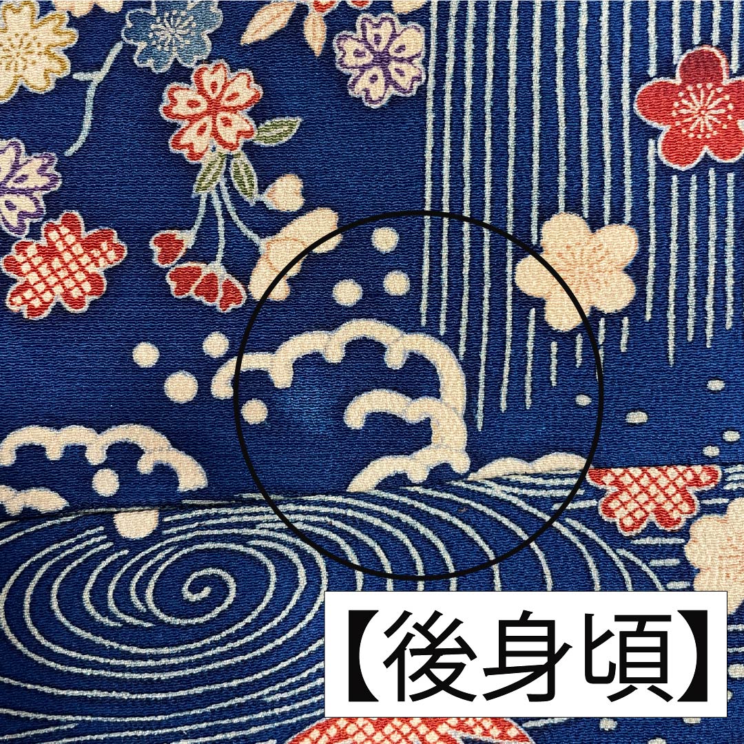 訪問着 正絹 Aランク 袷 身丈160cm 裄丈64.5cm 紺色（こんいろ） 型染 流水 小花 紺系 1112006913418