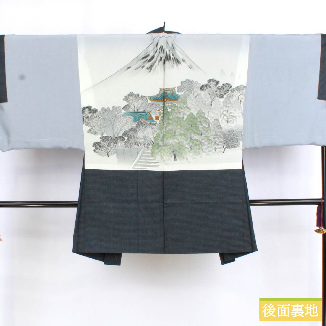 男物 正絹 Sランク 身丈143cm 裄丈70.5cm  大島紬 亀甲模様 アンサンブル しつけ糸付き 袷 紺系 1119000972418