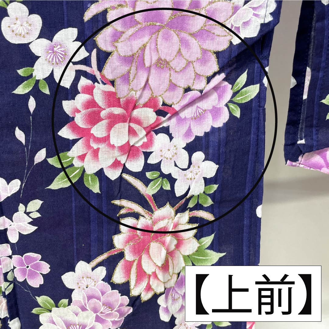 浴衣 木綿 身丈166.5cm 裄丈60cm Sランク 単衣 紺系 緋紺色（ひこんいろ） ダリア ラメ 1118006192518