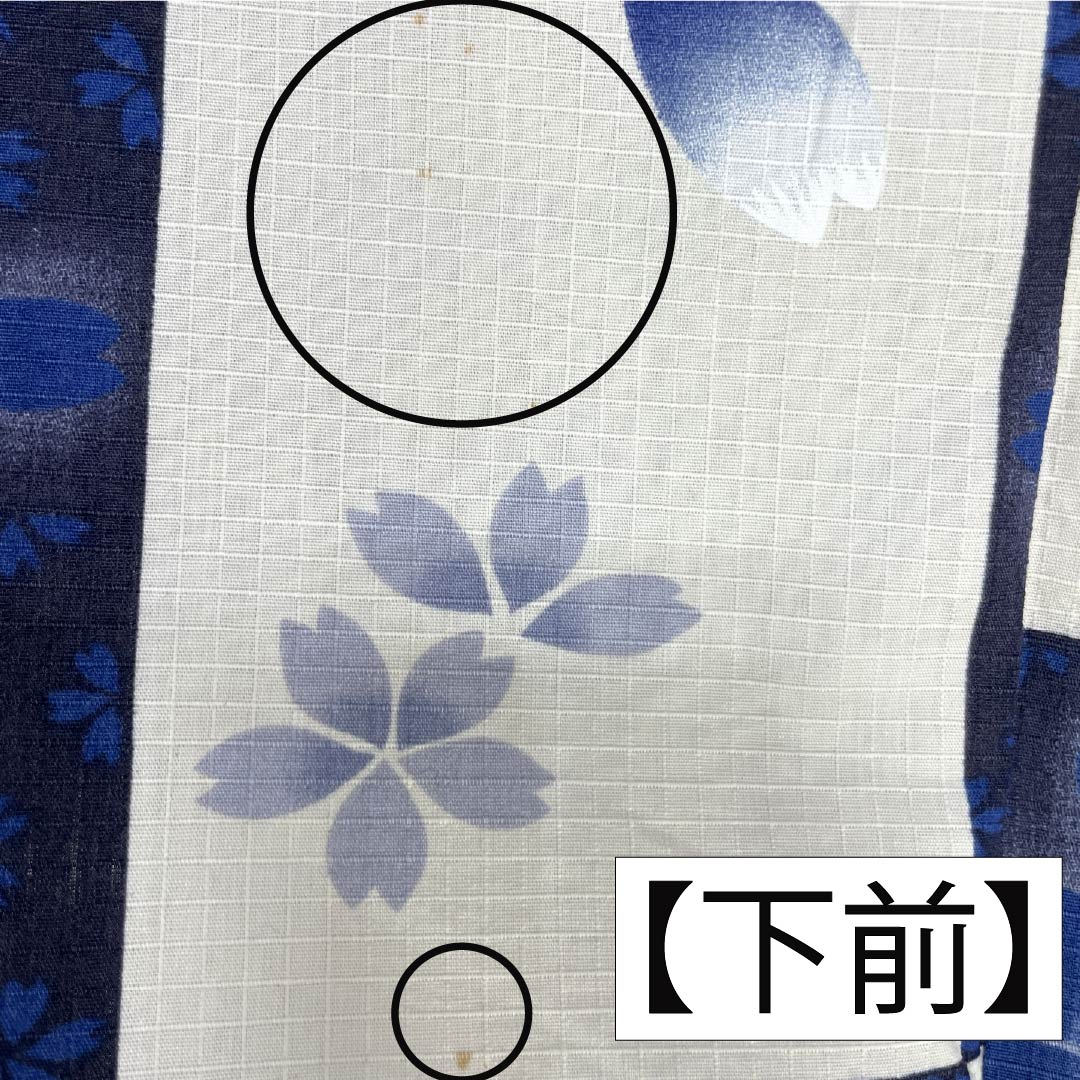 浴衣 木綿 身丈162cm 裄丈69cm Bランク 単衣 グラデーション系 生成り色（きなりいろ） 濃紺色（のうこんいろ） 市松模様 桜 1118005994499