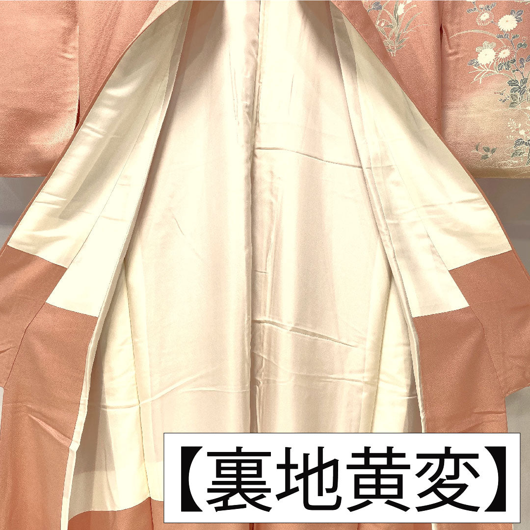 訪問着 正絹 袷 身丈162cm 裄丈64cm 東雲色（しののめいろ） 京友禅 草花模様 しつけ糸付き Sランク ピンク系 1112005692413