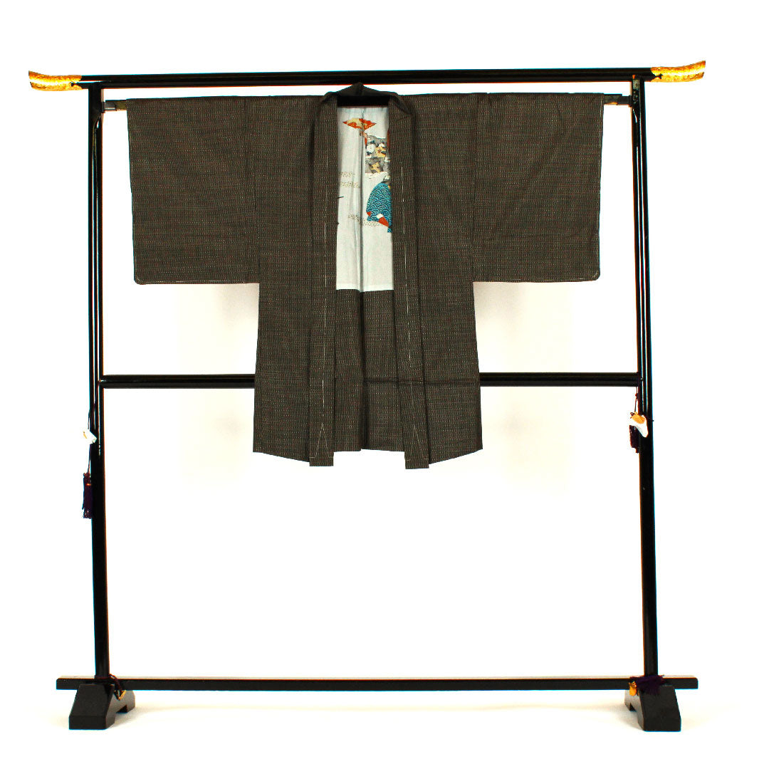 Men's Length 144cm Sleeve length 67cm Oshima Tsumugi ensemble Pure silk S rank Awase Black 1119000202410