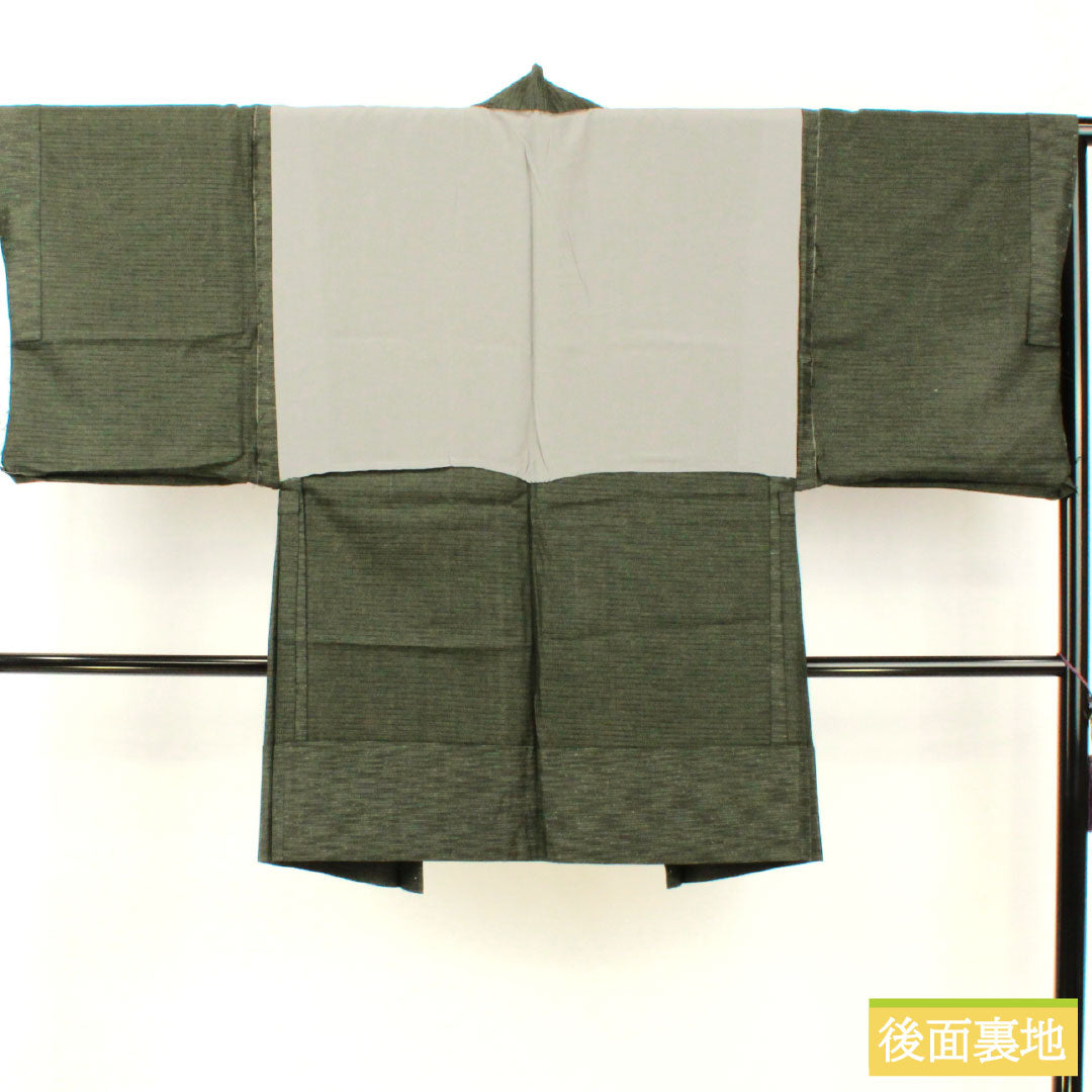 男物 正絹 Sランク 身丈133.5cm 裄丈65cm 鈍色（にびいろ） しつけ糸付き 単衣 緑系 1119001682319