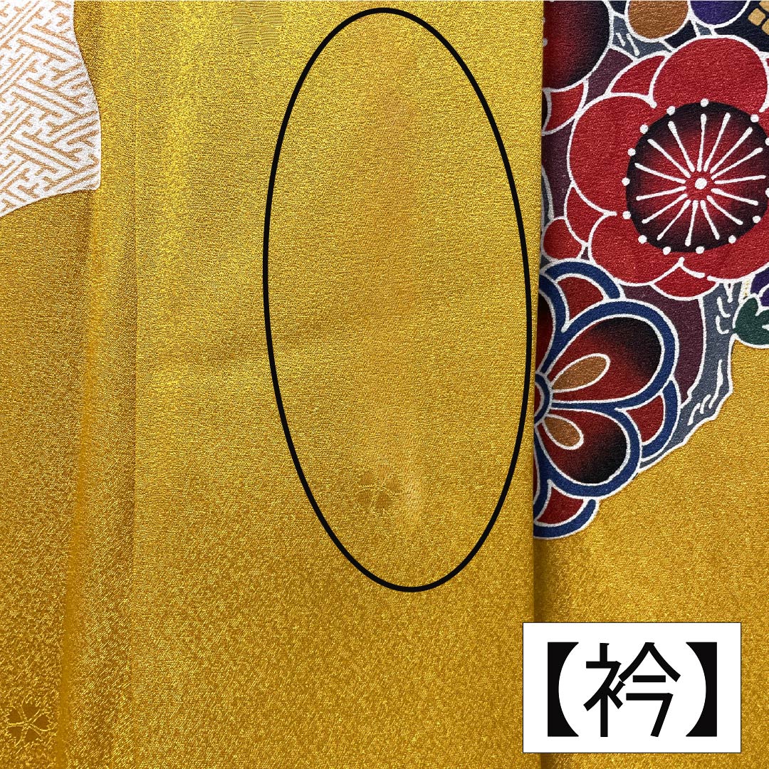 振袖 正絹 Aランク 身丈167.5cm 裄丈70.5cm 袷 萱草色（かんぞういろ） 京紅型 束ね熨斗 橙系 1113002423526